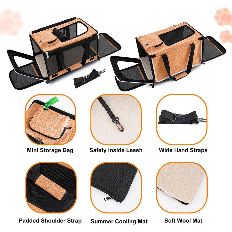 GAPZER Dog Carry Bag for Puppy Pet Soft-Shell Portable Kennel Crate for 0-15 lbs Foldable Pomeranian Travel Cage Tea Cup Yorkie Carrier Purse Indoor Carrying Case Cat Supply Melon Tiny Dog Melon - Image 4