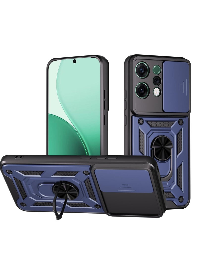 Case Cover Shockproof Protective Case with Camera Protection and Metal Ring Compatible with  Oppo Reno 14 (Blue)