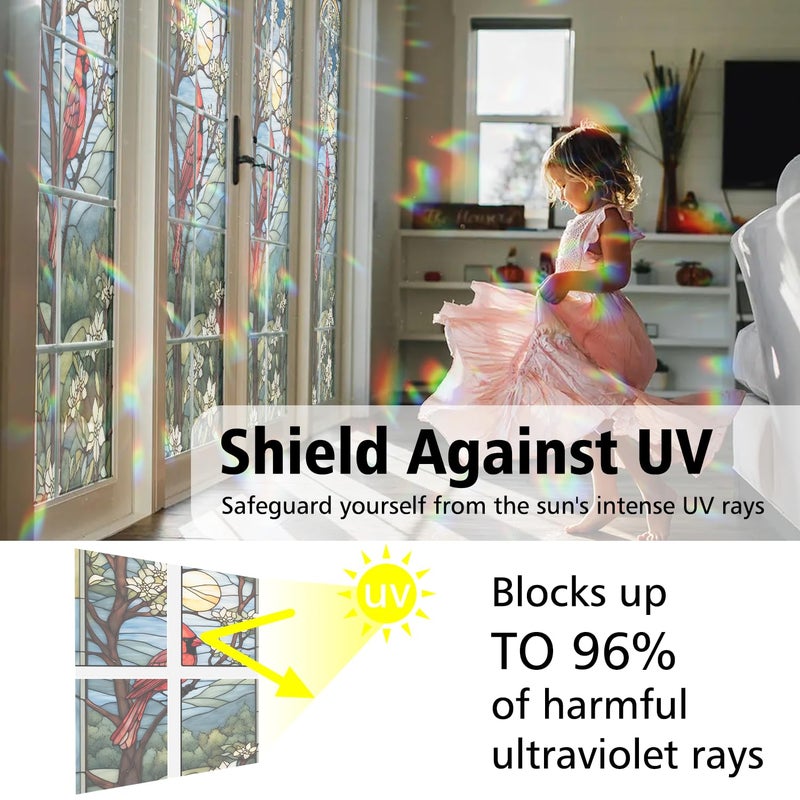 PODMemory Decorative Cardinal Stained Glass Window Film, Cardinal Stained Glass Window Film for Bathroom Shower Door Heat Anti UV - Image 4