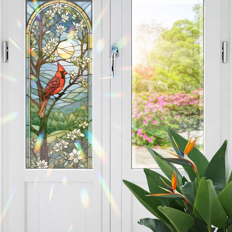 PODMemory Decorative Cardinal Stained Glass Window Film, Cardinal Stained Glass Window Film for Bathroom Shower Door Heat Anti UV - Image 1