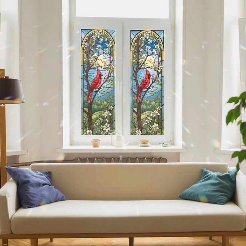 PODMemory Decorative Cardinal Stained Glass Window Film, Cardinal Stained Glass Window Film for Bathroom Shower Door Heat Anti UV - Image 3