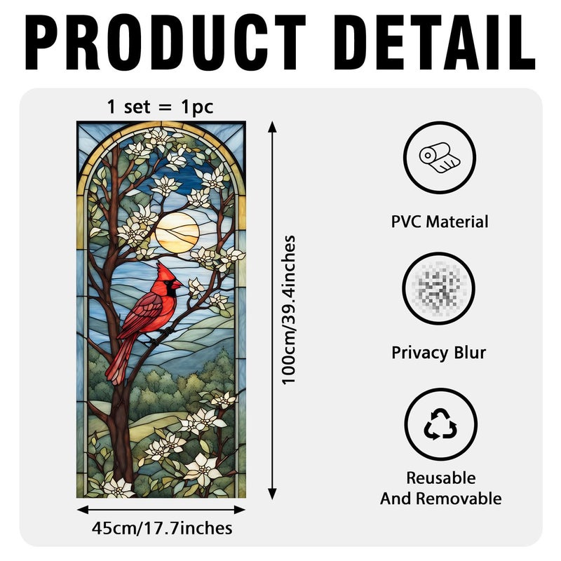 PODMemory Decorative Cardinal Stained Glass Window Film, Cardinal Stained Glass Window Film for Bathroom Shower Door Heat Anti UV - Image 5