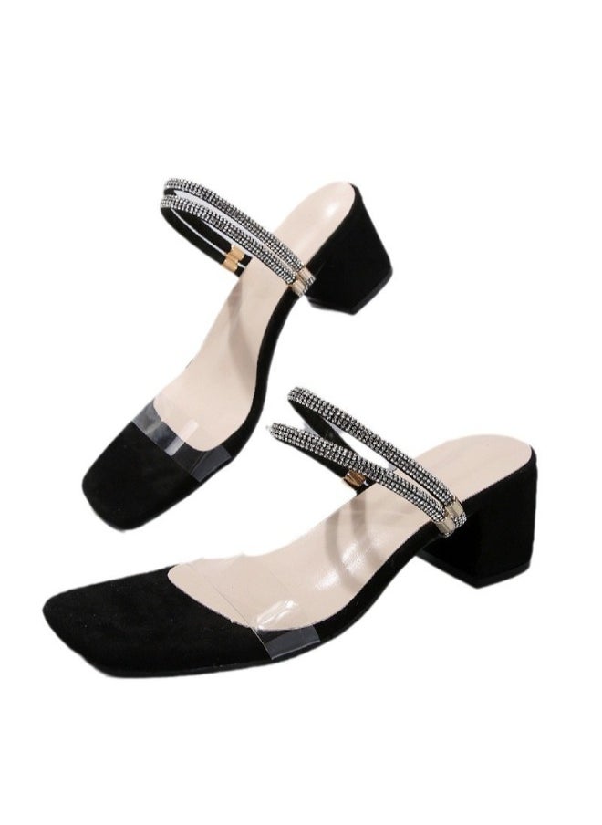 Rup Art Women’s Summer Chunky Heel Slip-On Sandals – Korean Style High-Top Half Slippers – Comfortable Box Heels for Long Walks  - Image 1