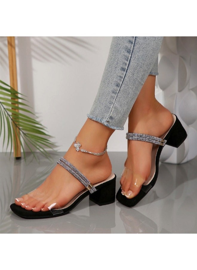 Rup Art Women’s Summer Chunky Heel Slip-On Sandals – Korean Style High-Top Half Slippers – Comfortable Box Heels for Long Walks  - Image 5