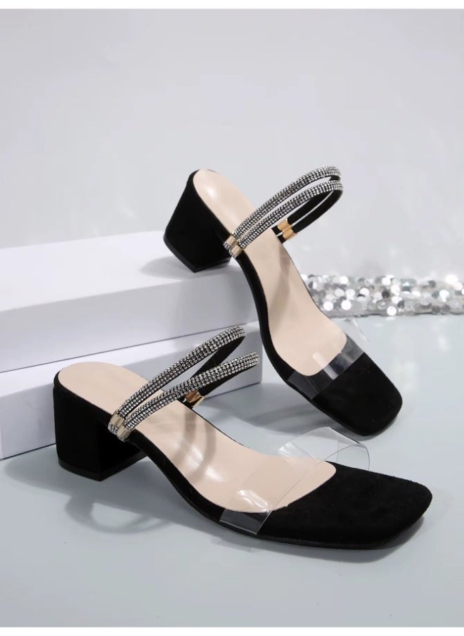 Rup Art Women’s Summer Chunky Heel Slip-On Sandals – Korean Style High-Top Half Slippers – Comfortable Box Heels for Long Walks  - Image 2