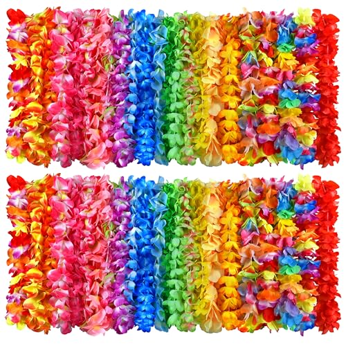 Seifar 120 Packs Hawaiian Luau Leis Bulk Tropical Hawaii Theme Silk Flower Necklace Summer Beach Party Decorations Birthday Party Favors - Image 1