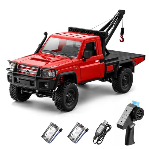 Dodoore RC Truck with Crane 112 Scale RC Crawler MN82T Remote Control Car 24GHz 4WD All Terrain Off Road Pickup Truck Wrecker Vehicle with Lights for Adults Red - Image 1