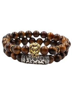 Generic 2-Piece Lion Head And Tiger Eye Energy Beads Bracelet Set 