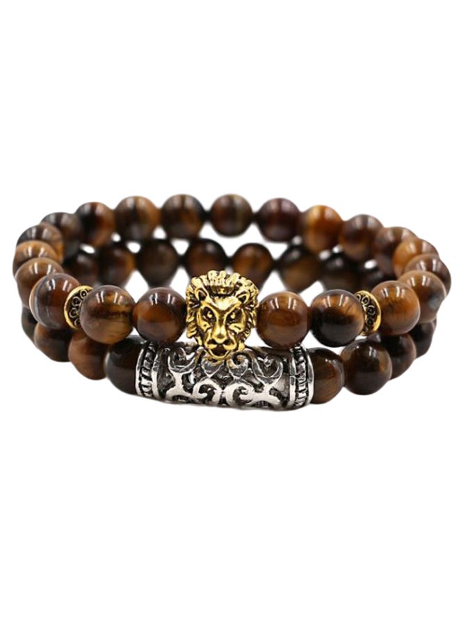 Generic 2-Piece Lion Head And Tiger Eye Energy Beads Bracelet Set 