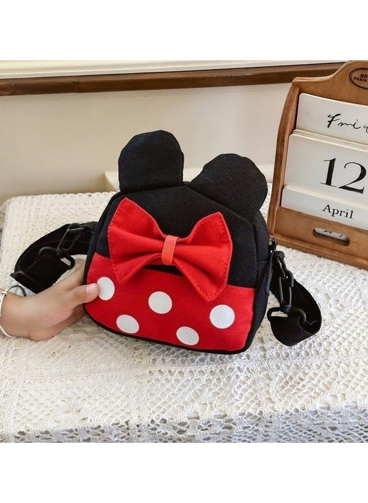حقائب صغيرة لطيفة بحزام كتف ومزودة بسحاب للفتيات الصغيرات حقيبة سفر بحزام كتف للصغار ميني ماوس كرتونية حقيبة كتف صغيرة للأطفال الصغار، حمراء - Image 4