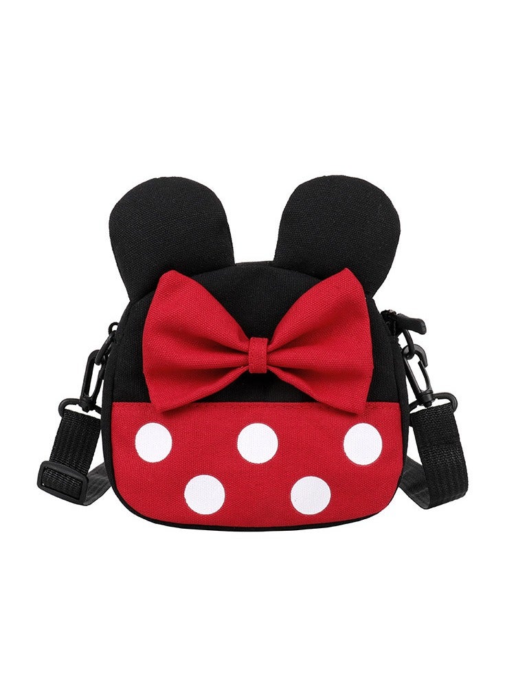 حقائب صغيرة لطيفة بحزام كتف ومزودة بسحاب للفتيات الصغيرات حقيبة سفر بحزام كتف للصغار ميني ماوس كرتونية حقيبة كتف صغيرة للأطفال الصغار، حمراء - Image 1