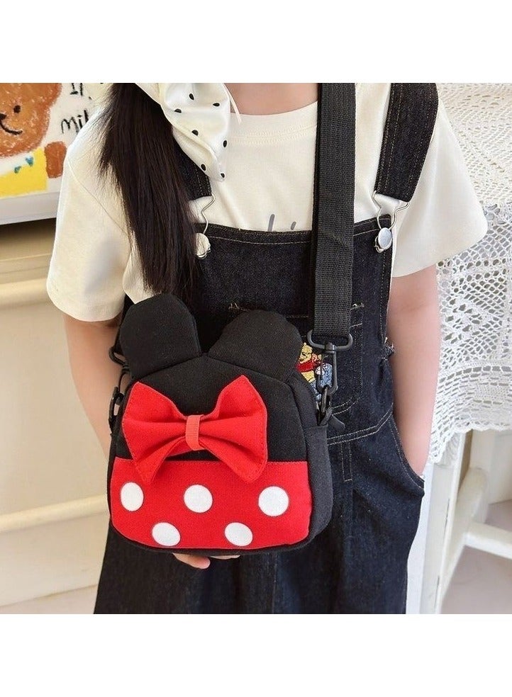 حقائب صغيرة لطيفة بحزام كتف ومزودة بسحاب للفتيات الصغيرات حقيبة سفر بحزام كتف للصغار ميني ماوس كرتونية حقيبة كتف صغيرة للأطفال الصغار، حمراء - Image 2