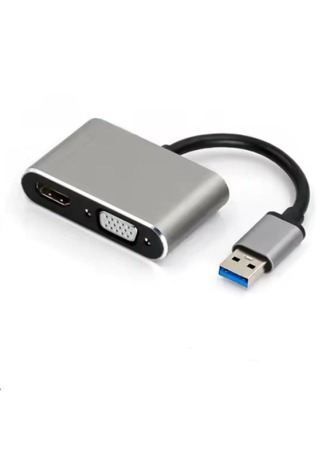 USB3.0 To HDTV VGA 1080p Laptop Desktop Split-screen HD Video Output Converter-Color:Black - Image 1