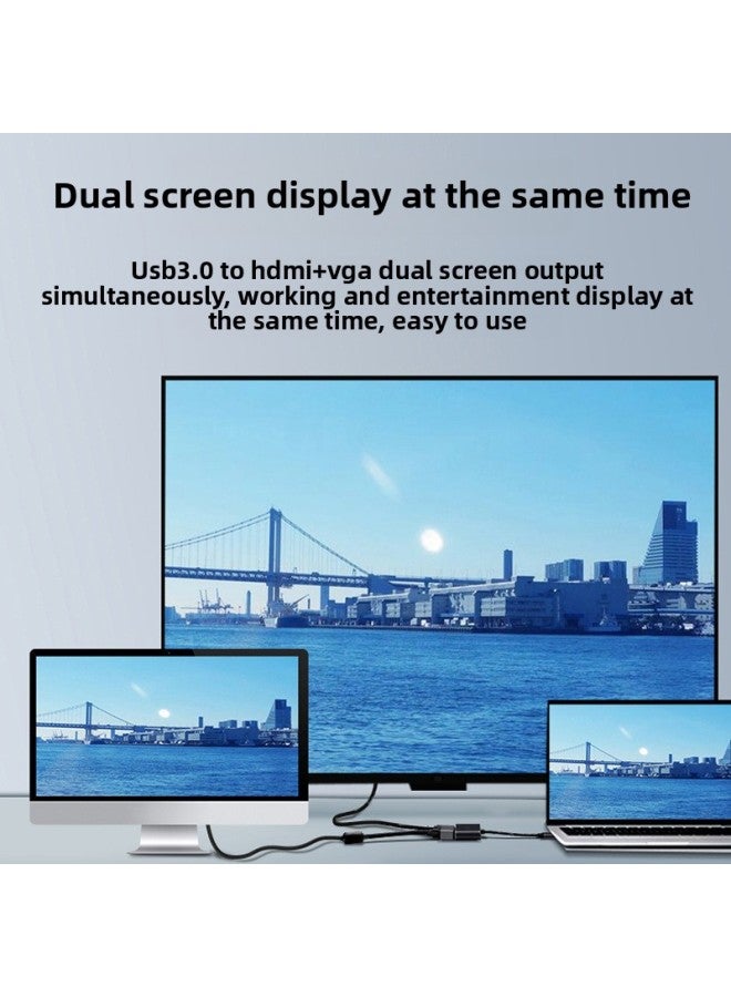 USB3.0 To HDTV VGA 1080p Laptop Desktop Split-screen HD Video Output Converter-Color:Black - Image 4