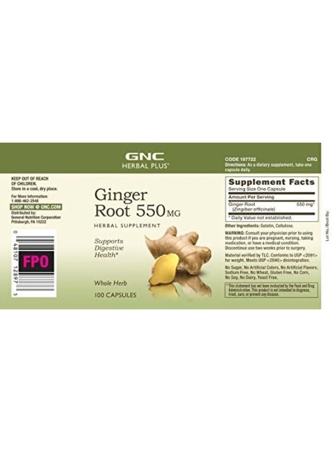 GNC Herbal Plus Ginger Root 550Mg, 100 Capsules, Supports Digestive Health - Image 3