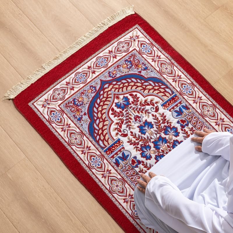 Rness Muslim Prayer Rugs with Carrying Bag Elegant Design Large Lightweight Polyester Prayer Mat, Prayer Mats for Praying Men and Women 70x120cm PR09 Brown - Image 2
