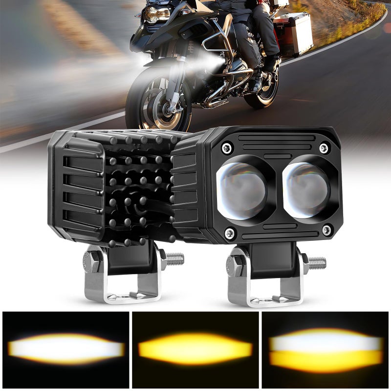 Nilight Motorcycle Driving Lights 25 inch White Amber Spot Beam Fog Light LED Pods IP67 Waterproof Auxiliary Offroad Lighting for Motorbike Dirt Bike eBike Scooter Snowmobile ATV UTV SUV Truck
