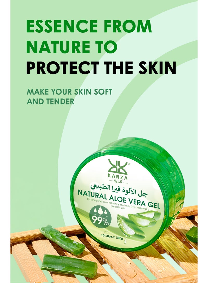 Kanza جل الصبار الطبيعي 300 جرام للوجه والجسم - جل مرطب ومنعش - التحكم في الزيوت - تنظيف عميق - تفتيح لون البشرة - تقليص المسام - كريم جل للوجه مع مستخلصات طبيعية - Image 2