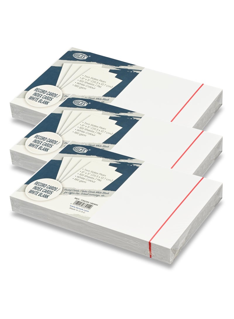 FIS® Record Cards or Index Cards, Size:8"x5" Inches (203x127mm), Two Sides Plain No Ruled, 180gsm, 100 Sheets Per Packet,Packet of 3 Pieces, White Color-FSIC85-180WH-3 - Image 1