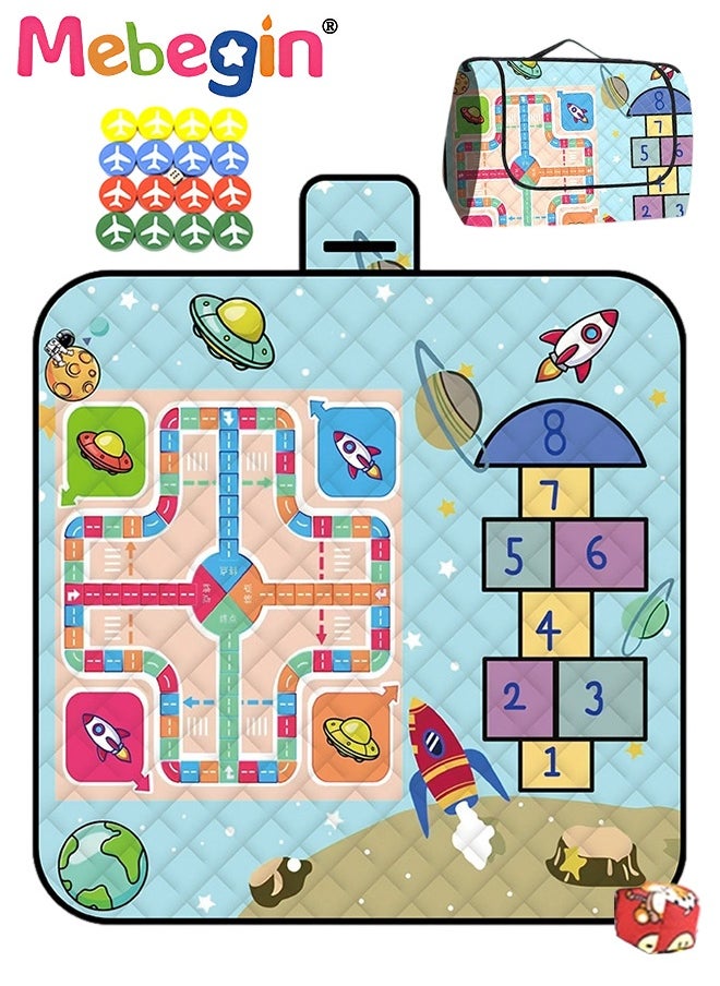 MEBEGIN 3 in 1 Game Picnic Mat, Fun Board Games, Flying Chess Picnic Mat, Extra Large Picnic Blanket with Games, Waterproof Foldable Beach Blanket, Suitable for Beach, Camping, Lawn, Park and Parties, 200*200cm  - Image 1