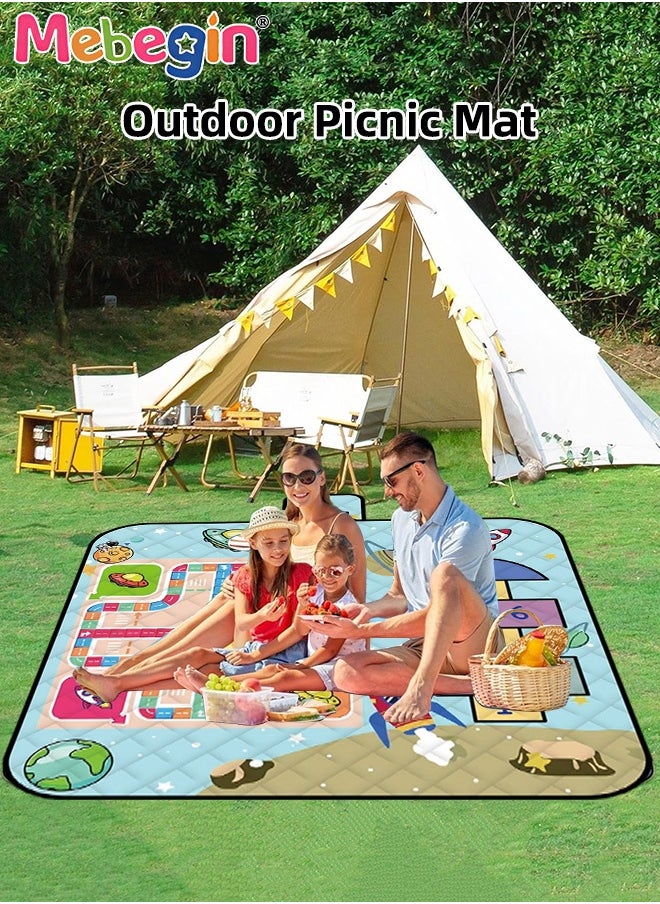MEBEGIN 3 in 1 Game Picnic Mat, Fun Board Games, Flying Chess Picnic Mat, Extra Large Picnic Blanket with Games, Waterproof Foldable Beach Blanket, Suitable for Beach, Camping, Lawn, Park and Parties, 200*200cm  - Image 2