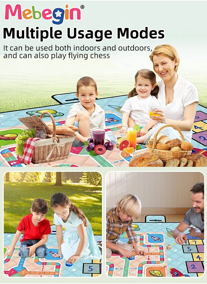 MEBEGIN 3 in 1 Game Picnic Mat, Fun Board Games, Flying Chess Picnic Mat, Extra Large Picnic Blanket with Games, Waterproof Foldable Beach Blanket, Suitable for Beach, Camping, Lawn, Park and Parties, 200*200cm  - Image 3