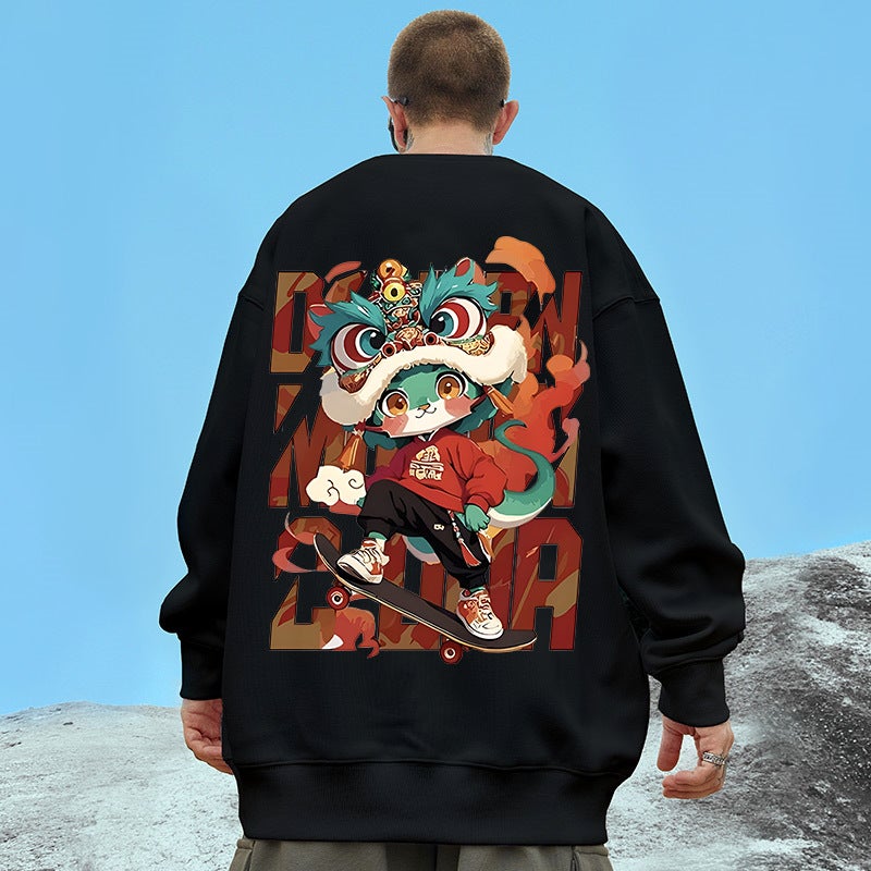 2025 Plus Size 150Kg American Bear Print Sweatshirt Men'S Hong Kong Style Off-Shoulder Loose Jacket Ins - Image 4