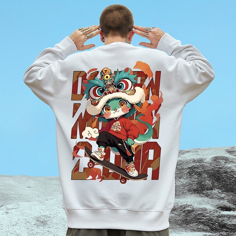 2025 Plus Size 150Kg American Bear Print Sweatshirt Men'S Hong Kong Style Off-Shoulder Loose Jacket Ins - Image 5
