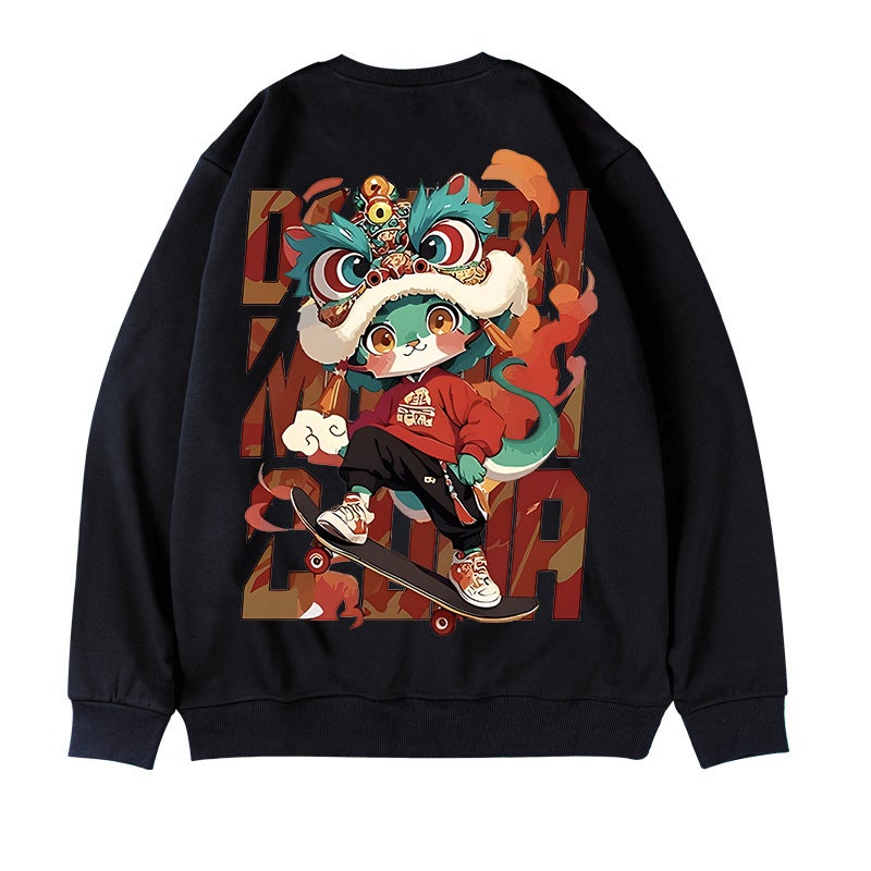 2025 Plus Size 150Kg American Bear Print Sweatshirt Men'S Hong Kong Style Off-Shoulder Loose Jacket Ins - Image 1