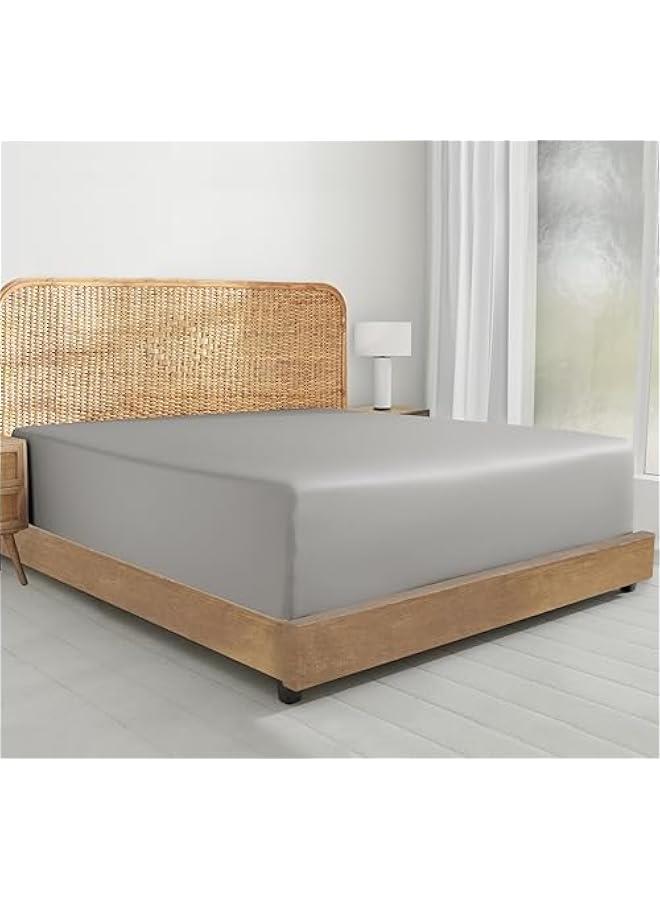 عربست ورقة ملاءة ملكية كاليفورنية من القطن العضوي بيركال 100٪، خفيفة الوزن، مرنة، مشدودة، من ستان قطني عضوي 100٪ ، مقاس كاليفورنيا كينج ذو جيوب عميقة ، لون رمادي فاتح - Image 1