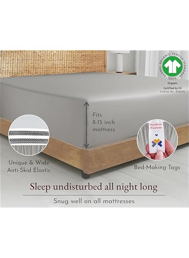 عربست ورقة ملاءة ملكية كاليفورنية من القطن العضوي بيركال 100٪، خفيفة الوزن، مرنة، مشدودة، من ستان قطني عضوي 100٪ ، مقاس كاليفورنيا كينج ذو جيوب عميقة ، لون رمادي فاتح - Image 2