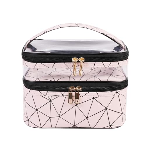 FITINI Makeup Bags Double Layer Travel Storage Cosmetic Cases Makeup Organizer Toiletry Bags Waterresistant for Women Makeup Brush BagBlush Pink - Image 1