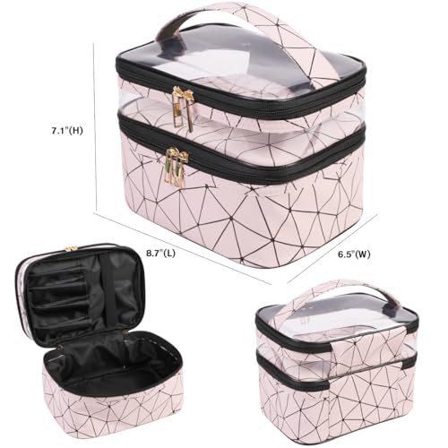 FITINI Makeup Bags Double Layer Travel Storage Cosmetic Cases Makeup Organizer Toiletry Bags Waterresistant for Women Makeup Brush BagBlush Pink - Image 3