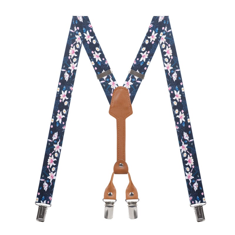 Action Ward Women's Suspenders - 1" Width - Y Back 4 Clip Skinny Ladies Suspenders (Floral 2) - Image 1