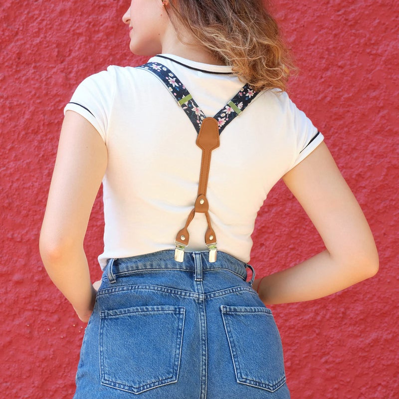 Action Ward Women's Suspenders - 1" Width - Y Back 4 Clip Skinny Ladies Suspenders (Floral 2) - Image 3