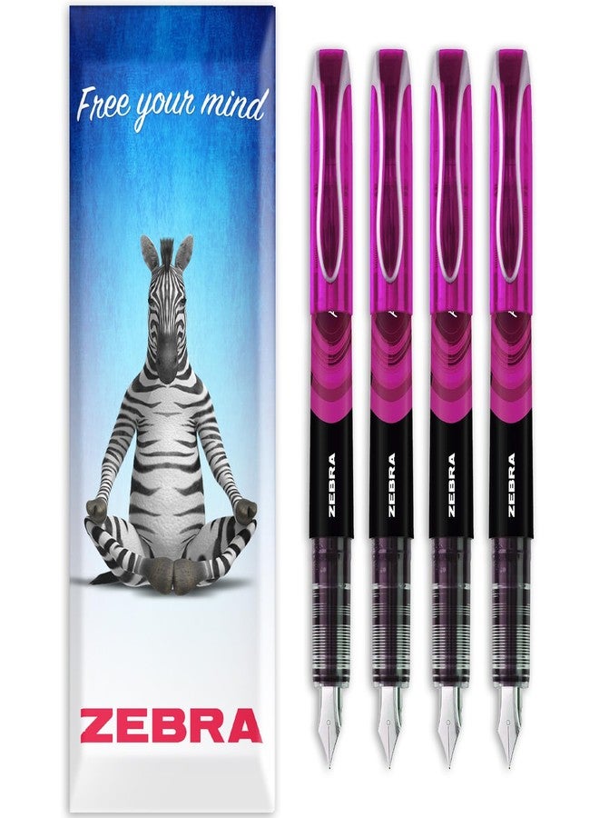 Zebra Technologies Zebra Fuente - Disposable Fountain Pen - 1.0mm Fine Nib 0.6mm Line Width - Wallet of 4 (Pink) - Image 1