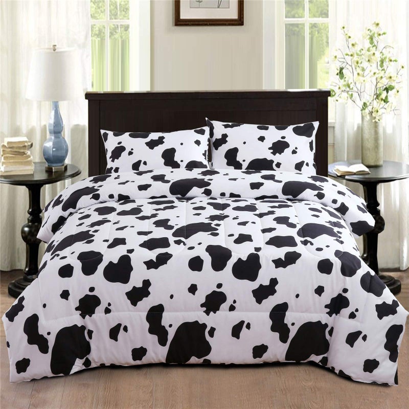 PERFEMET PERFEMET Cow Print Twin Comforter Set for Boys 3 Pieces Black White Teen Boy Bedding Sets Reversible Plaid Kids Bed Set for Teens Girls Twin Black and White 