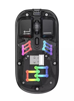 ماوس بلوتوث لاسلكي شفاف ثنائي الوضع RGB مريح عالمي قابل للتعديل إلى 1600 نقطة في البوصة / FV-T7 أسود