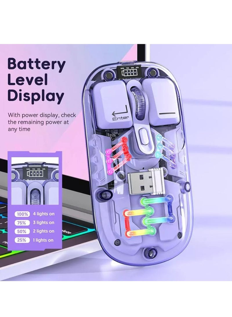 فوريف - ماوس بلوتوث لاسلكي شفاف ثنائي الوضع RGB مريح عالمي قابل للتعديل إلى 1600 نقطة في البوصة / FV-T7 أسود - Image 1