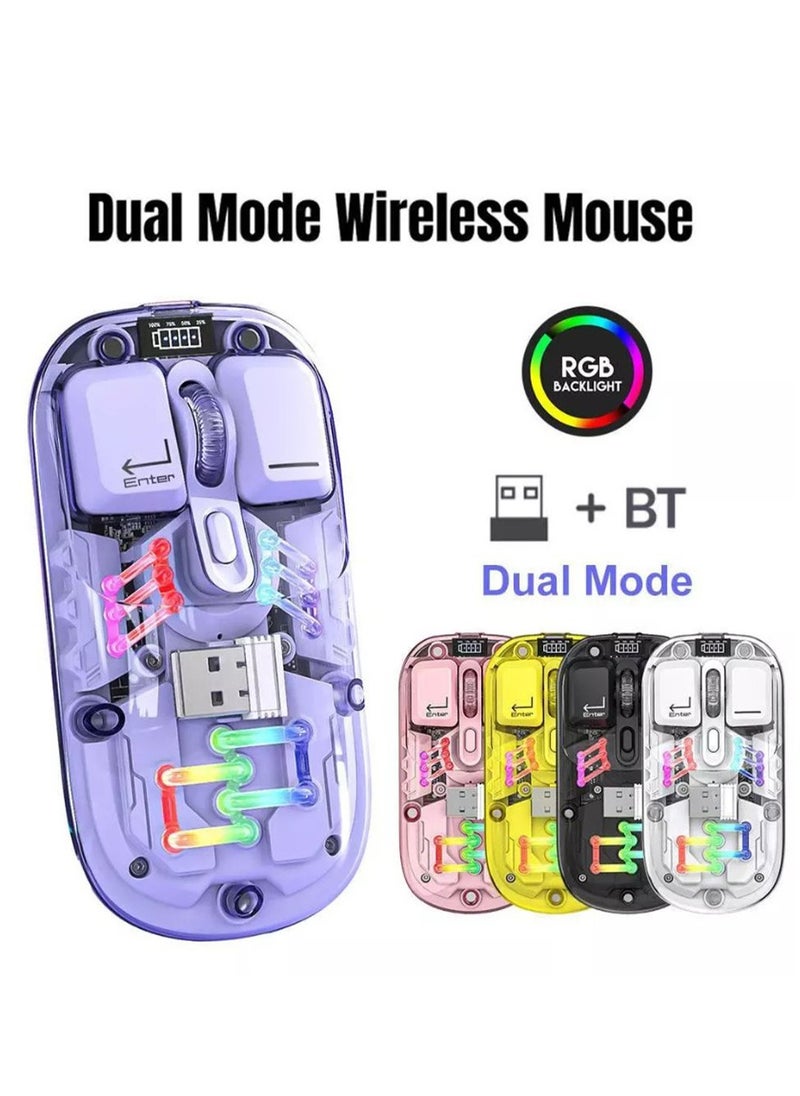 فوريف - ماوس بلوتوث لاسلكي شفاف ثنائي الوضع RGB مريح عالمي قابل للتعديل إلى 1600 نقطة في البوصة / FV-T7 أسود - Image 1
