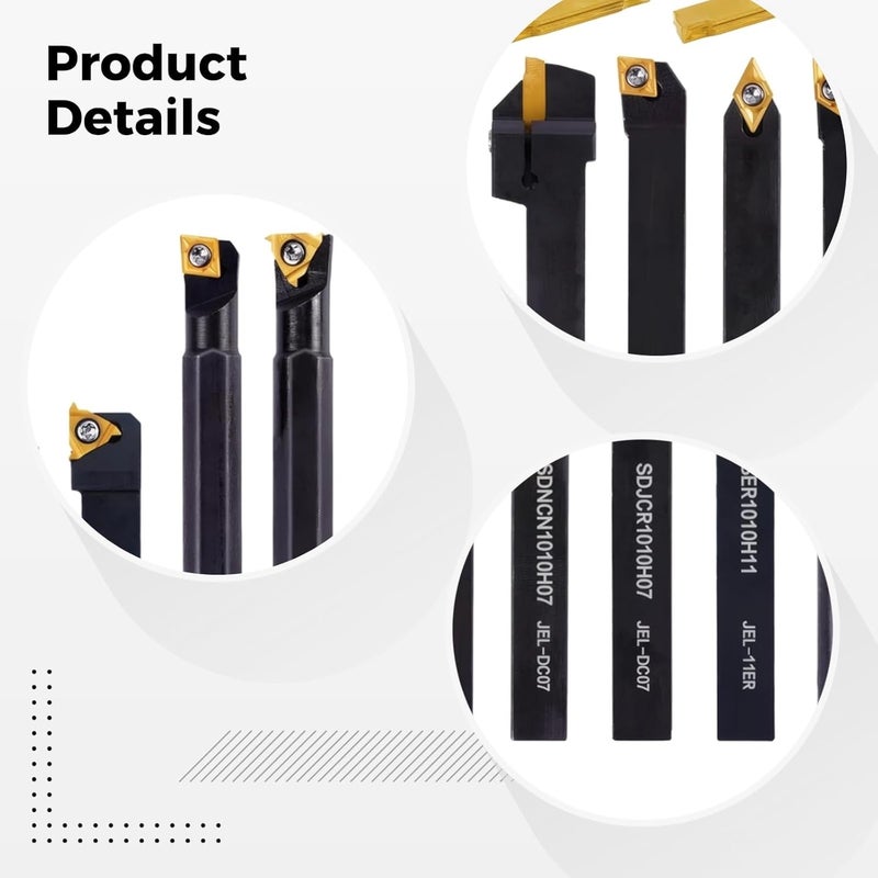 Generic 12 Mm 3/8 Inch Lathe Turning Tool Set, 21 Pcs, Carbide Inserts, 7 Holders, Indexable with Wrenches - Image 2