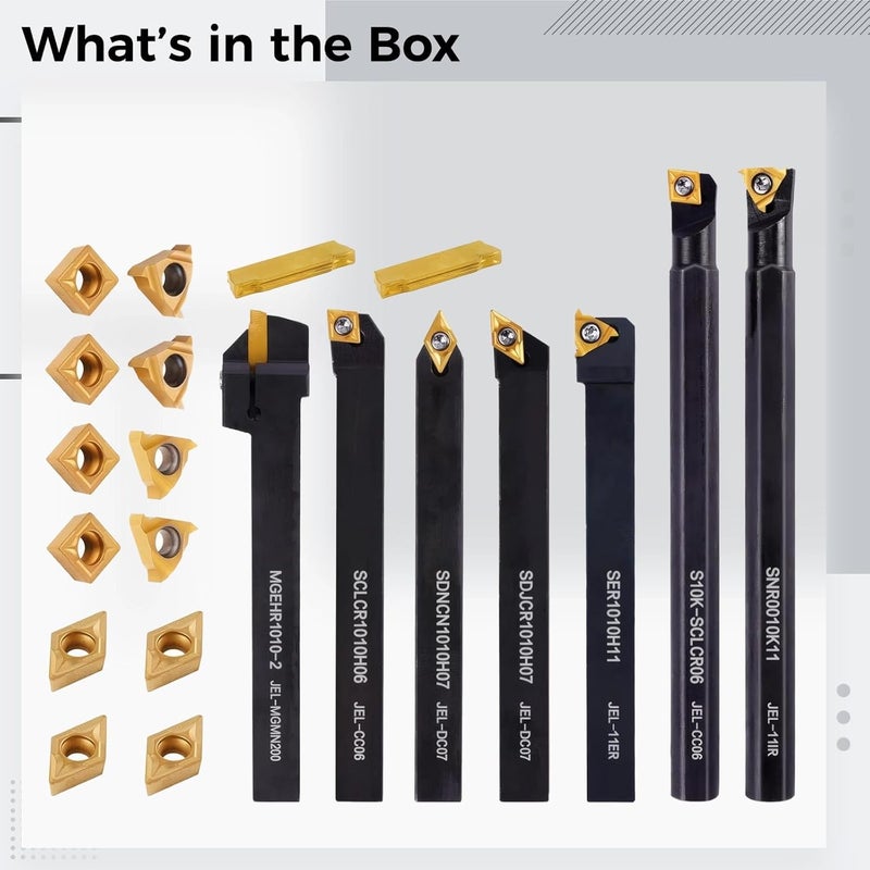 Generic 12 Mm 3/8 Inch Lathe Turning Tool Set, 21 Pcs, Carbide Inserts, 7 Holders, Indexable with Wrenches - Image 3
