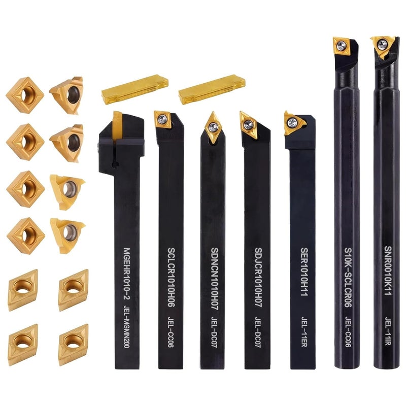 Generic 12 Mm 3/8 Inch Lathe Turning Tool Set, 21 Pcs, Carbide Inserts, 7 Holders, Indexable with Wrenches - Image 1