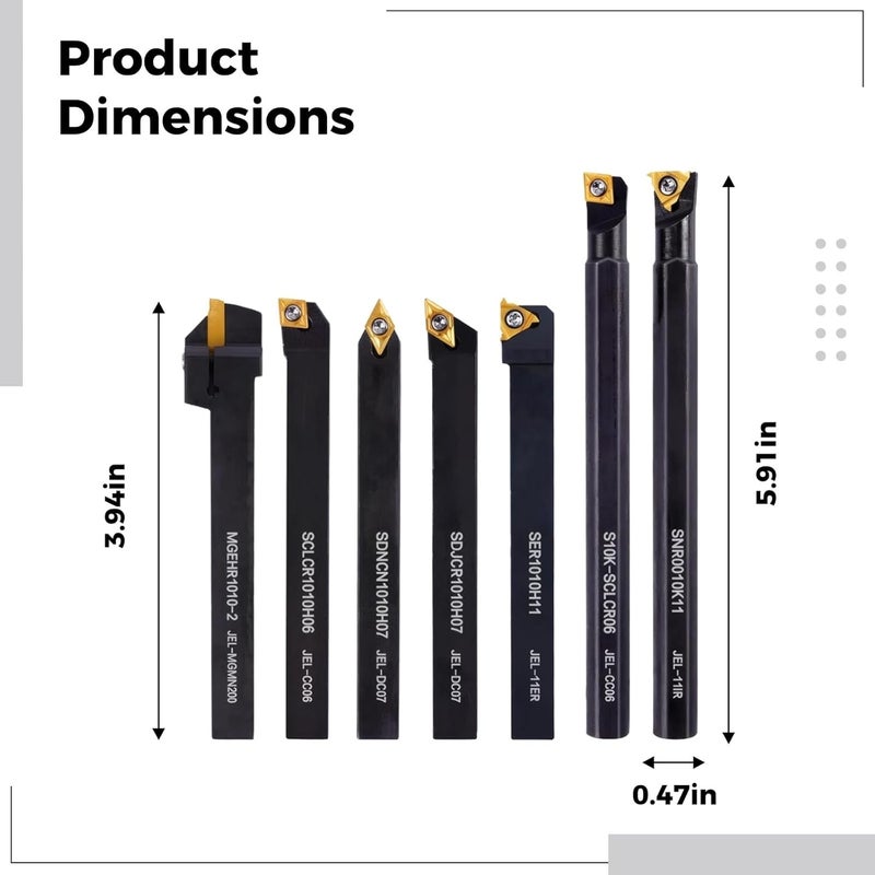 Generic 12 Mm 3/8 Inch Lathe Turning Tool Set, 21 Pcs, Carbide Inserts, 7 Holders, Indexable with Wrenches - Image 5