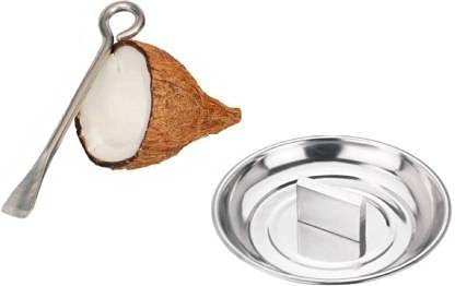 Tekzie Stainless Steel Coconut Break Plate Combo with Steel Rod | Easy Coconut Opener Tool for Kitchen Use | Durable & Rust-Free Design (Pack of 2) - Image 1