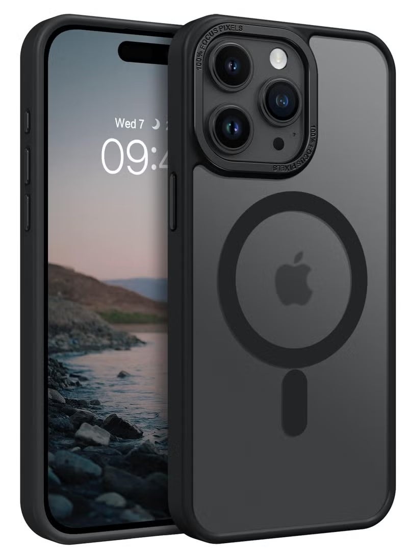 Gecomo iPhone 15 Pro Max Magnetic MagSafe Case,【Full Shockproof Protection】Translucent Matte Back, Slim Phone Cover with Strong Magnet for Apple 15 Pro Max (2023)(Black) - Image 1