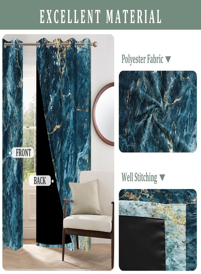 Renaiss Teal Marble Blackout Curtains for Bedroom Abstract Blue Gold Ocean Granite Window Curtain Modern Luxury Art Window Drapes for Living Room Decor Curtains 2 Panels Set, 42x63 Inch - Image 4