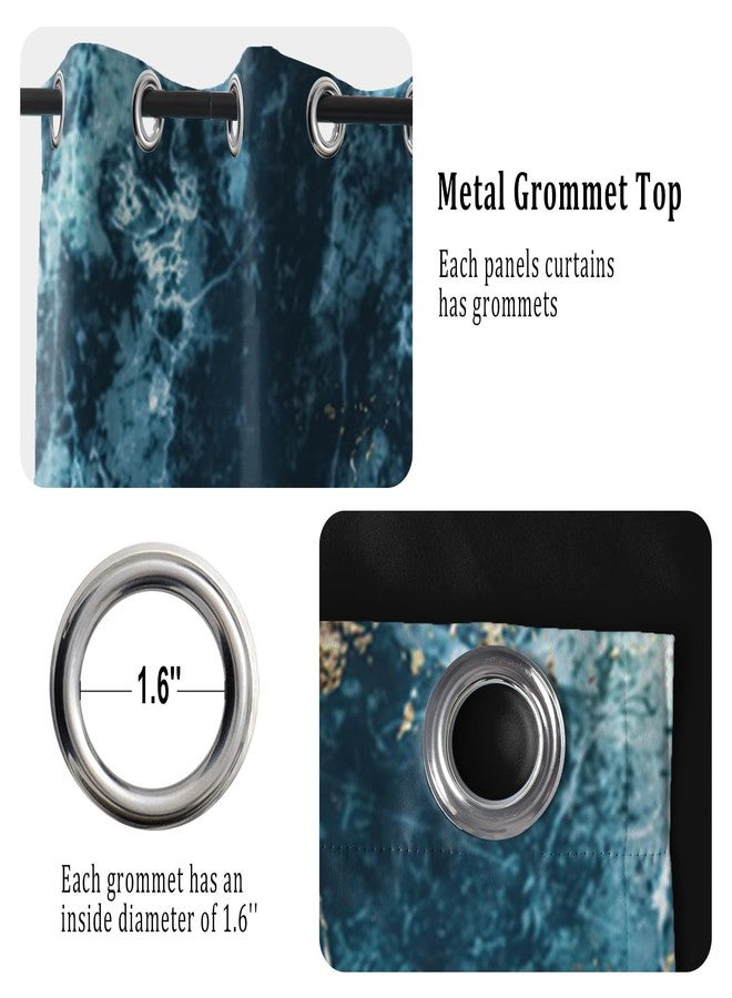 Renaiss Teal Marble Blackout Curtains for Bedroom Abstract Blue Gold Ocean Granite Window Curtain Modern Luxury Art Window Drapes for Living Room Decor Curtains 2 Panels Set, 42x63 Inch - Image 5