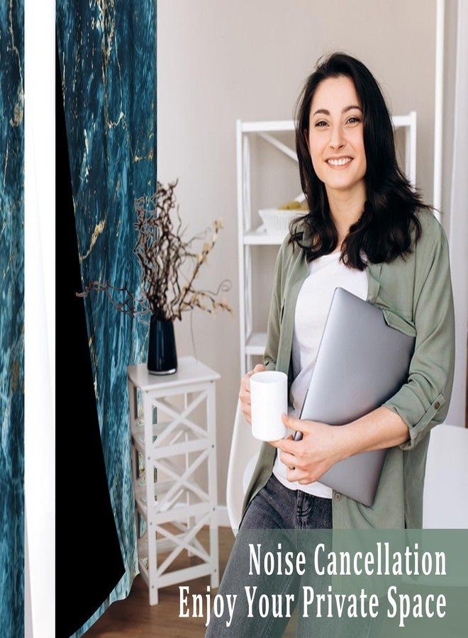 Renaiss Teal Marble Blackout Curtains for Bedroom Abstract Blue Gold Ocean Granite Window Curtain Modern Luxury Art Window Drapes for Living Room Decor Curtains 2 Panels Set, 42x63 Inch - Image 3