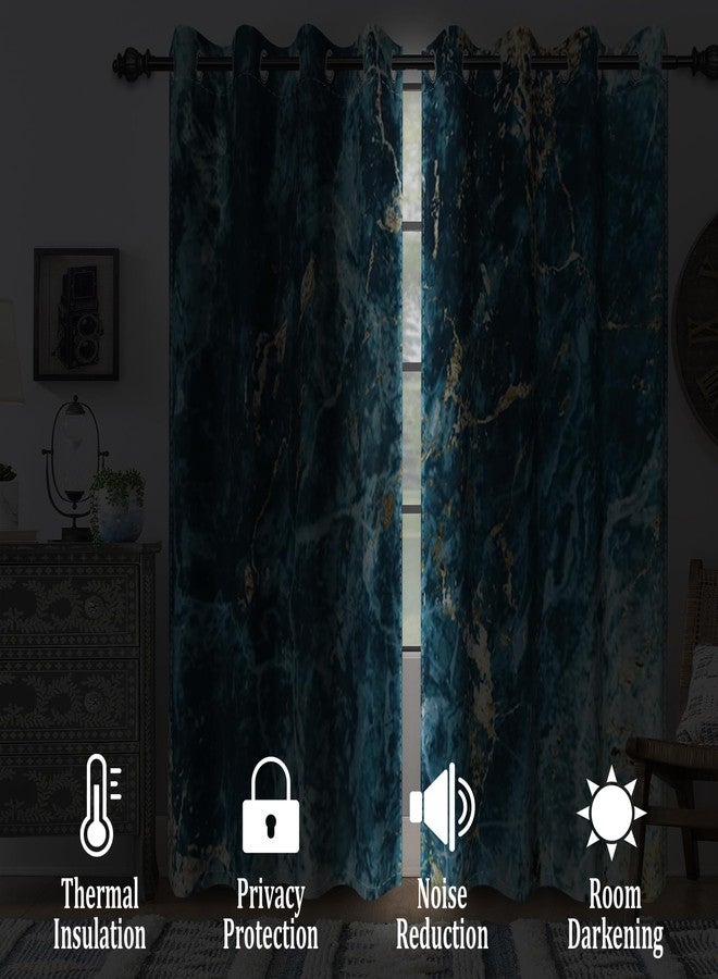 Renaiss Teal Marble Blackout Curtains for Bedroom Abstract Blue Gold Ocean Granite Window Curtain Modern Luxury Art Window Drapes for Living Room Decor Curtains 2 Panels Set, 42x63 Inch - Image 2